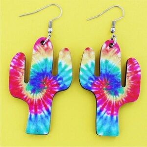NWT Tie-Dye Cactus Statement Earrings